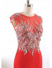 Beaded Red Chiffon Keyhole Back Gorgeous Evening Dress